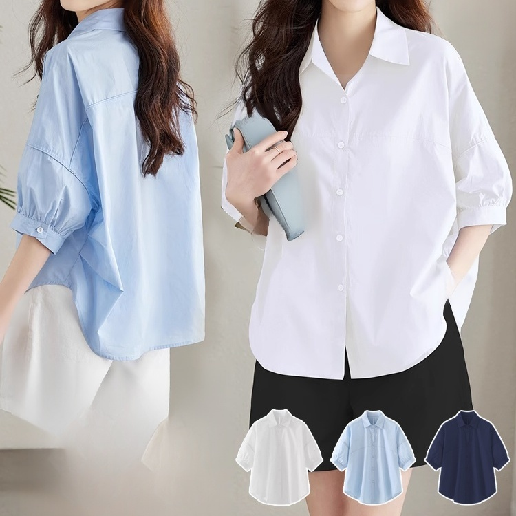 여성 패션 루즈핏 벌룬 소매 셔츠