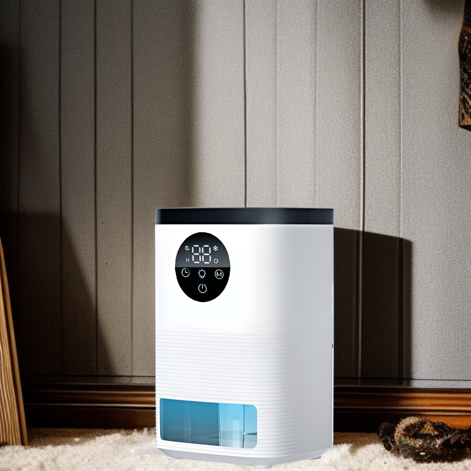 가정용 소형 제습기의 전면 모습