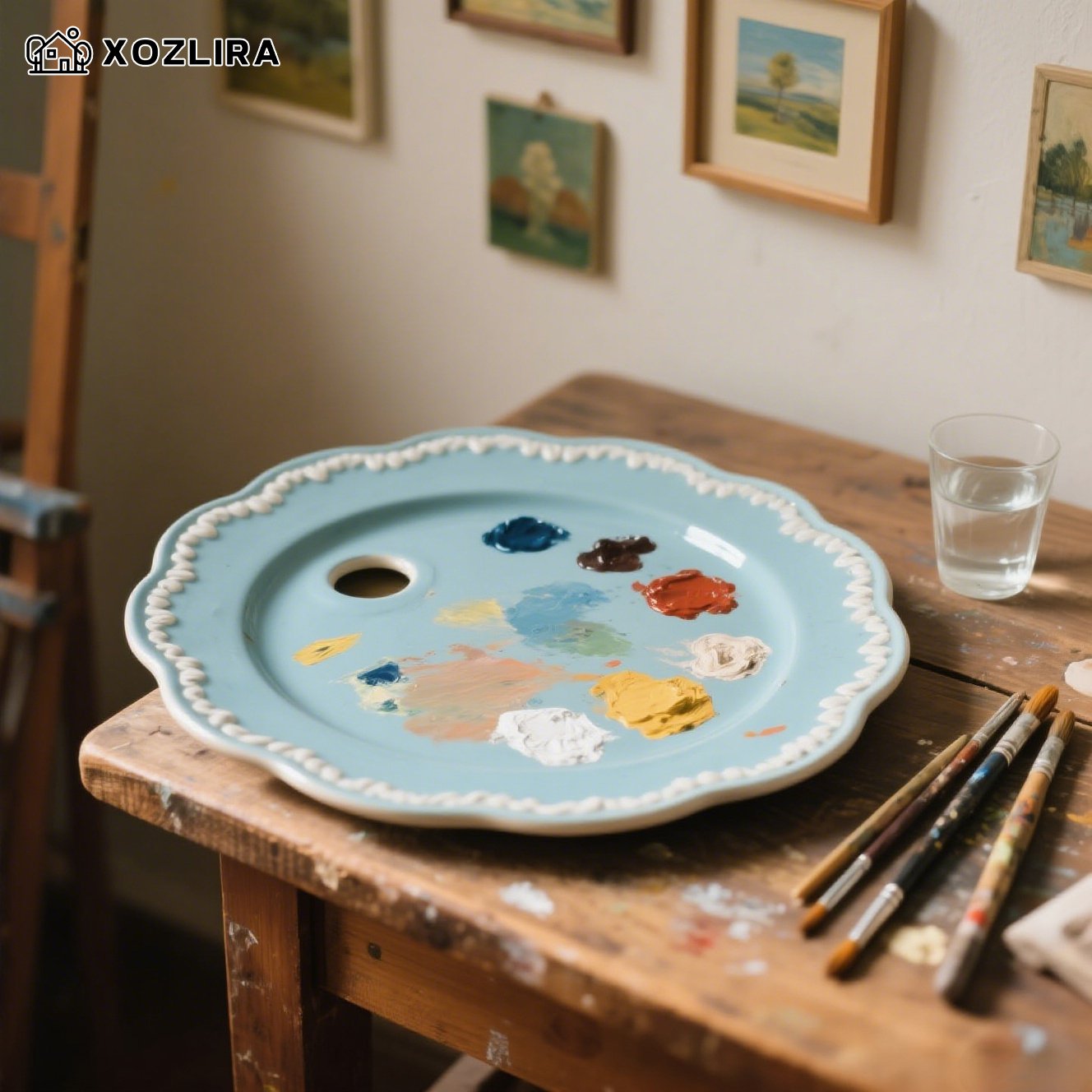 팔레트에 다양한 색상 혼합 모습