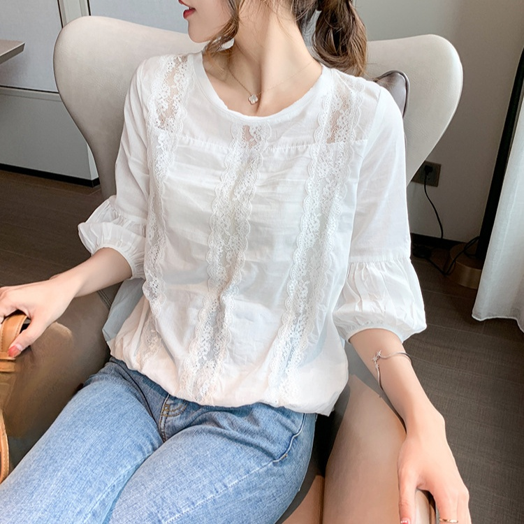 봄여름 펀칭 레이스 벌룬 소매 쉬폰 블라우스 상의 블라우스 여 펀칭 봄여름 블라우스