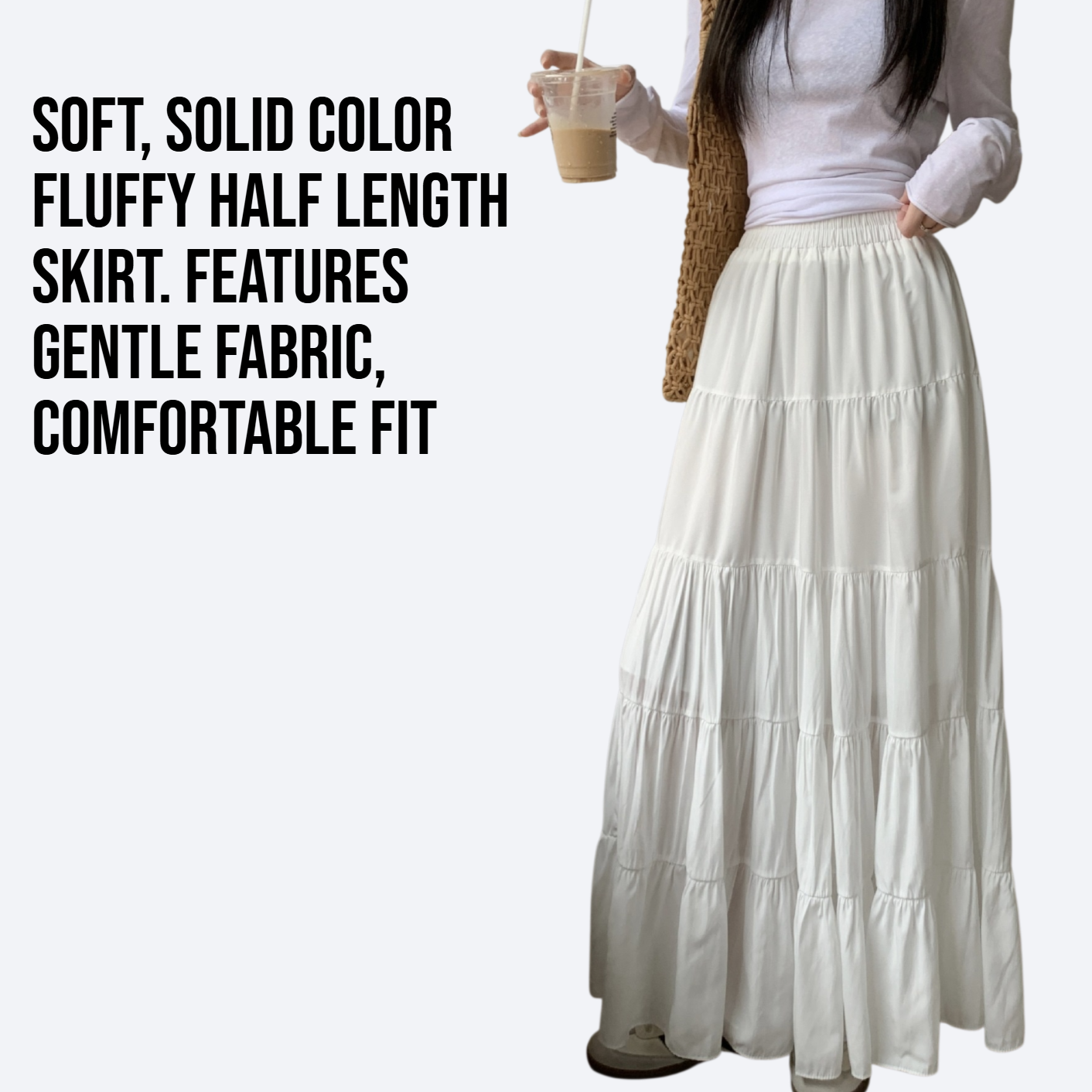 Solid color fluffy and gentle half length skirt