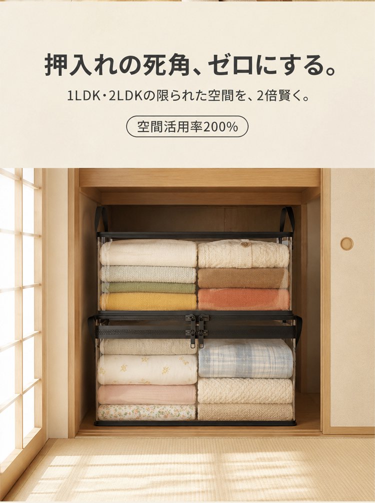 衣類や小物の収納に使えるクリアバッグ