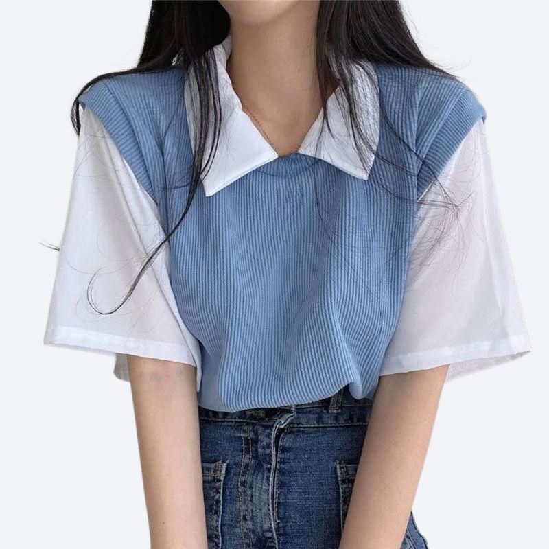 레이디 아카데미 룩 터틀넥 와이드 반팔