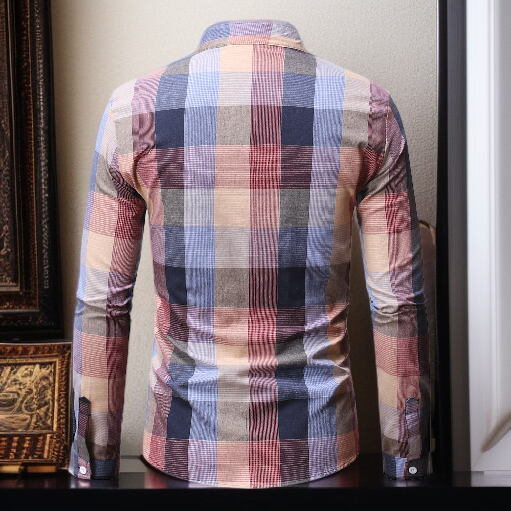 Men's standup collar longsleeved shirt Bottom shirt men's plaid shirt