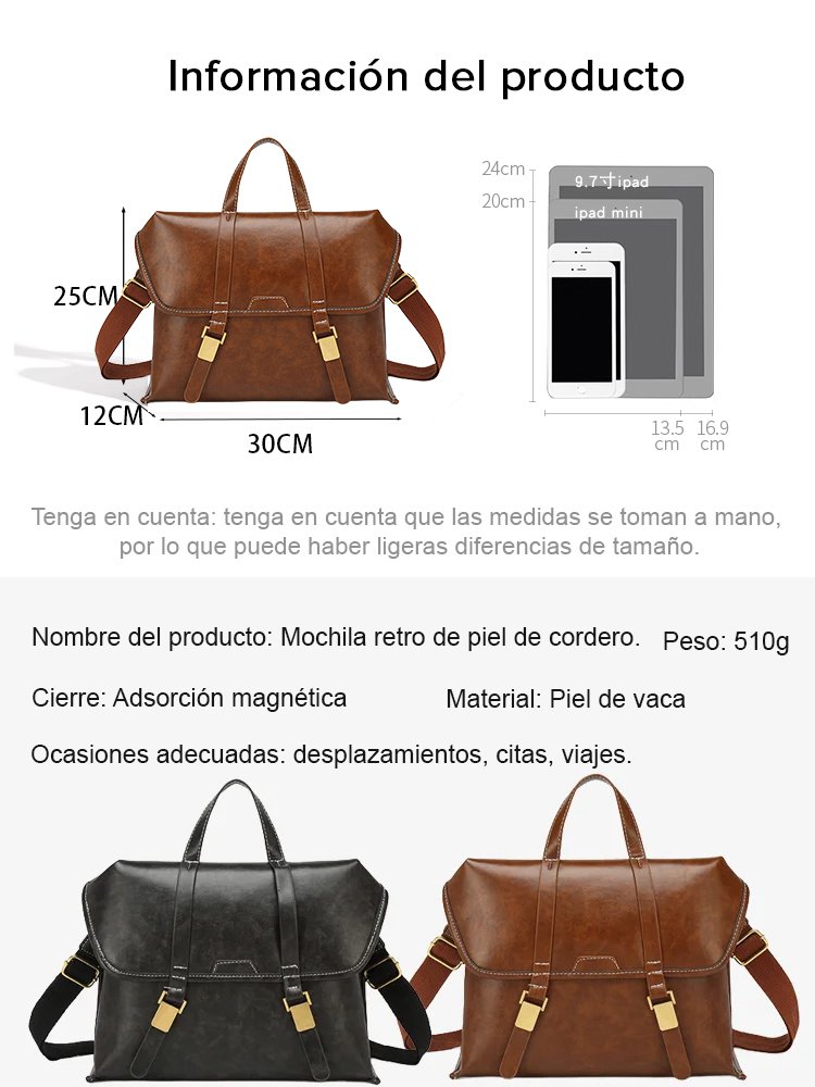 [Cada bolso es cosido a mano por artesanos durante 8 horas] Maletín portátil de cuero vintage