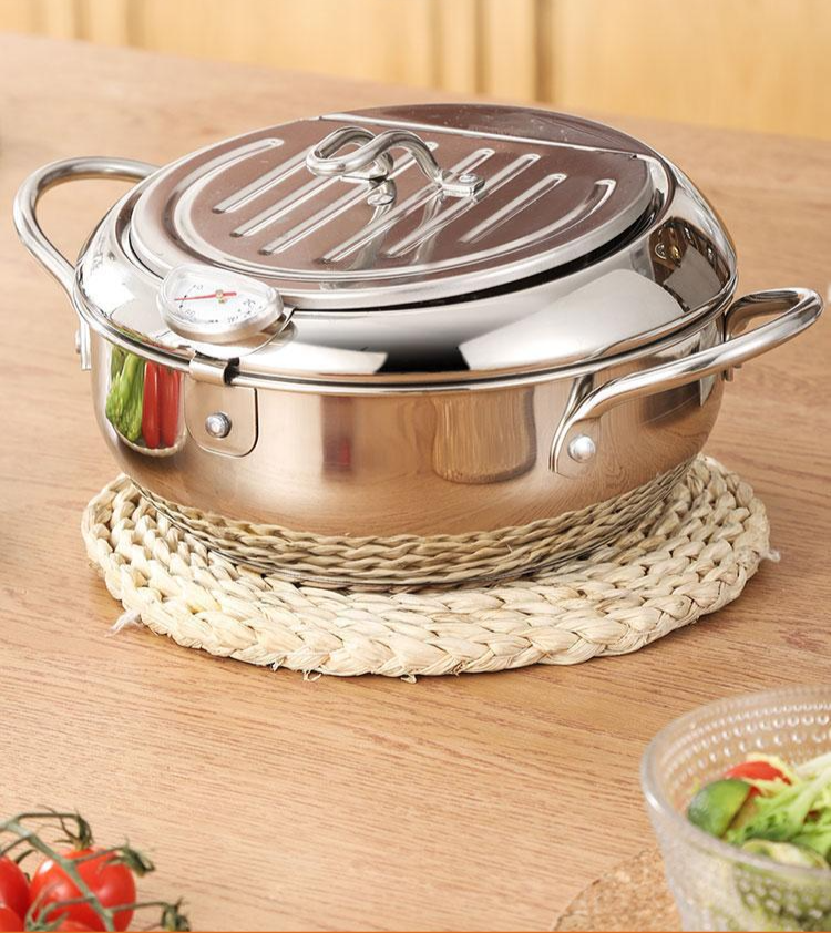 Bratpfanne aus Edelstahl 304, Haushaltstemperaturregelung, verdickte kleine Bratpfanne, Induktionshe