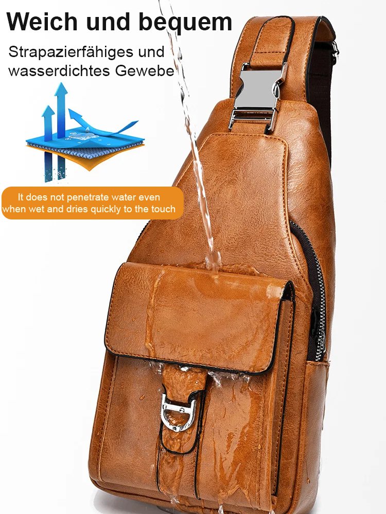 Premium Leather Water-Resistant Chest Bag, Single Shoulder Crossbody
