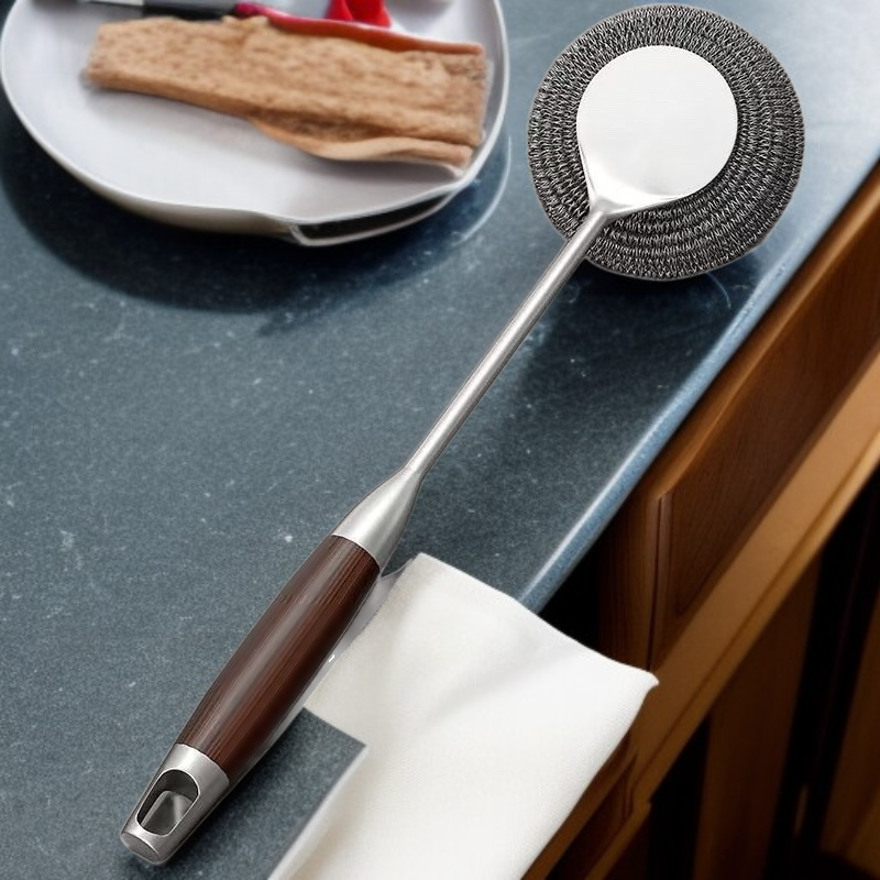 주방 긴 손잡이 냄비 세척 강철 양모