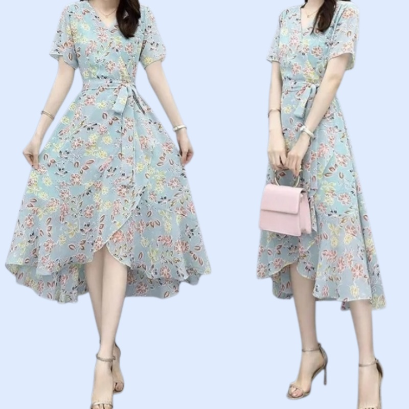 여름 플로럴 롱 드레스 아이스 실크 원피스