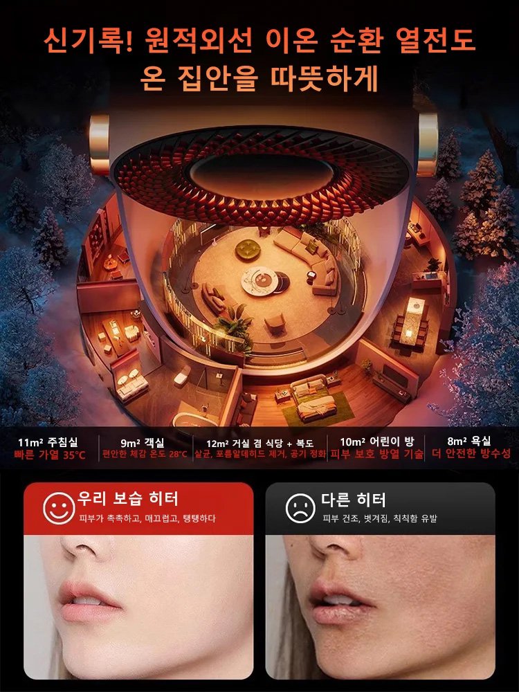 독일 최고 엔지니어 30년 연구 개발, 난방, 가습, 건조 기능을 하나로, 3개월 전기세 단 10원. 1kWh로 방 전체를 따뜻하게.