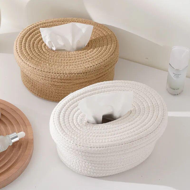 Cotton rope paper box with lid Nordic style living room dining table napkin storage box tissue box l