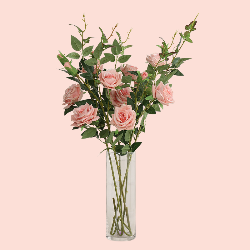 Artificial flower decoration plant 6 colors 3 heads rose