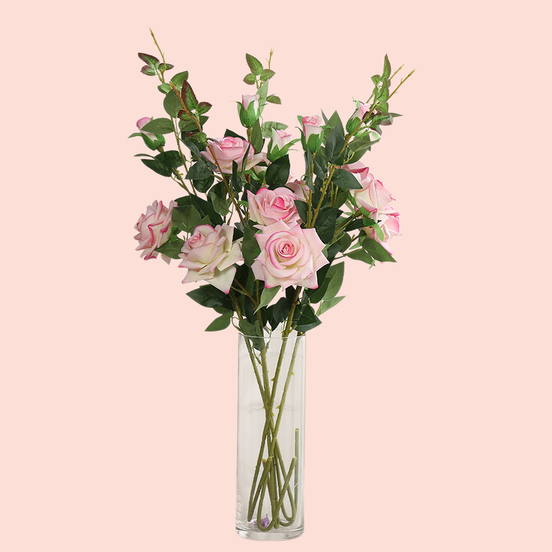 Artificial flower decoration plant 6 colors 3 heads rose