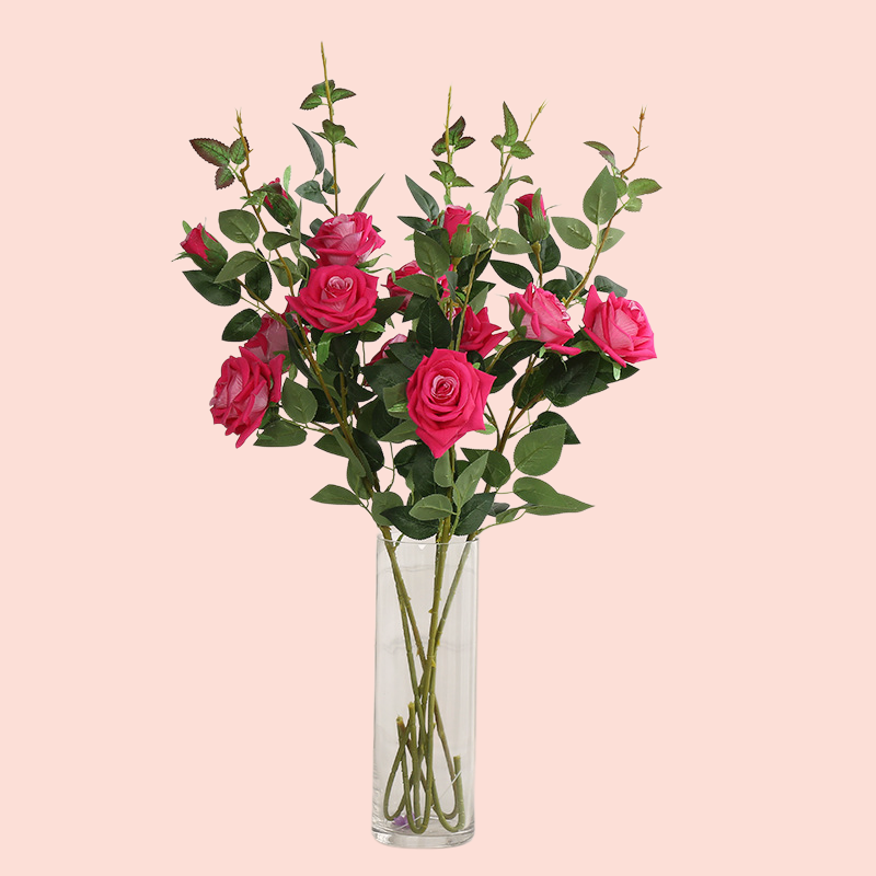 Artificial flower decoration plant 6 colors 3 heads rose