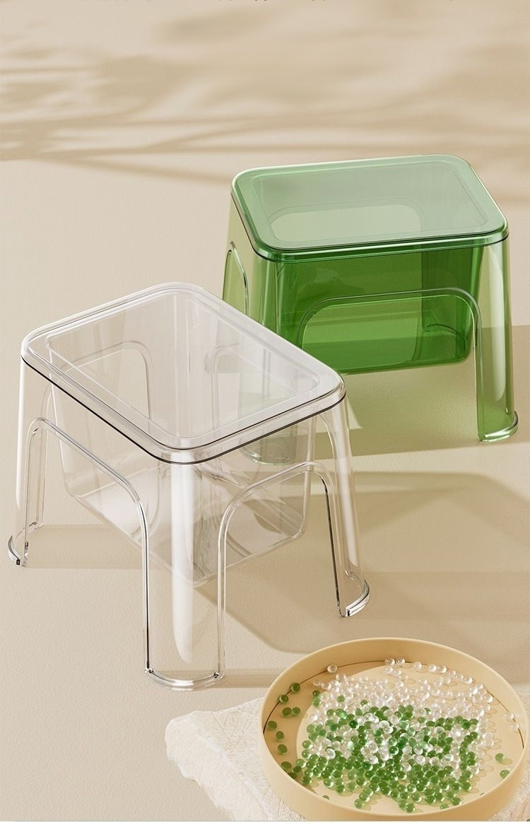 Multifunctional stool used as a nightstand in bedroom