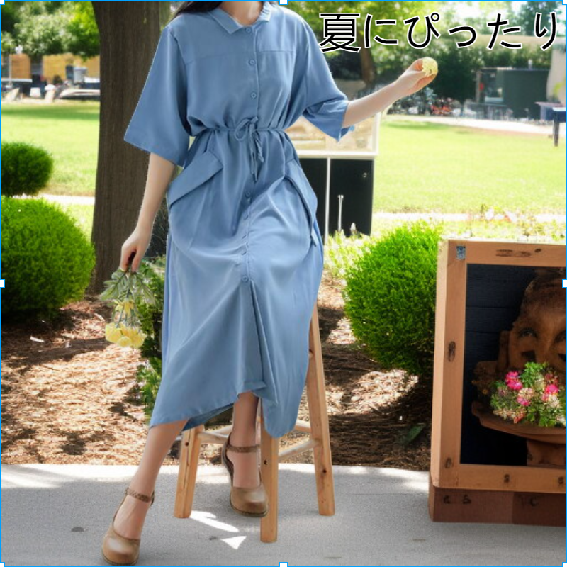 文学的なスタイルのフレンチドレスの女性の夏の新しいニッチなレトロなシャツドレススリムウエストロングスカート