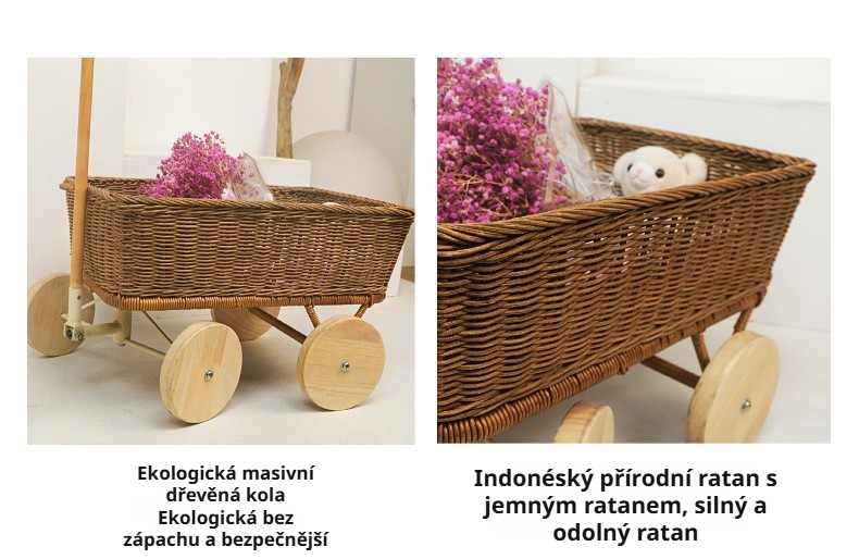 Detail ručně pleteného ratanového koše na hračky