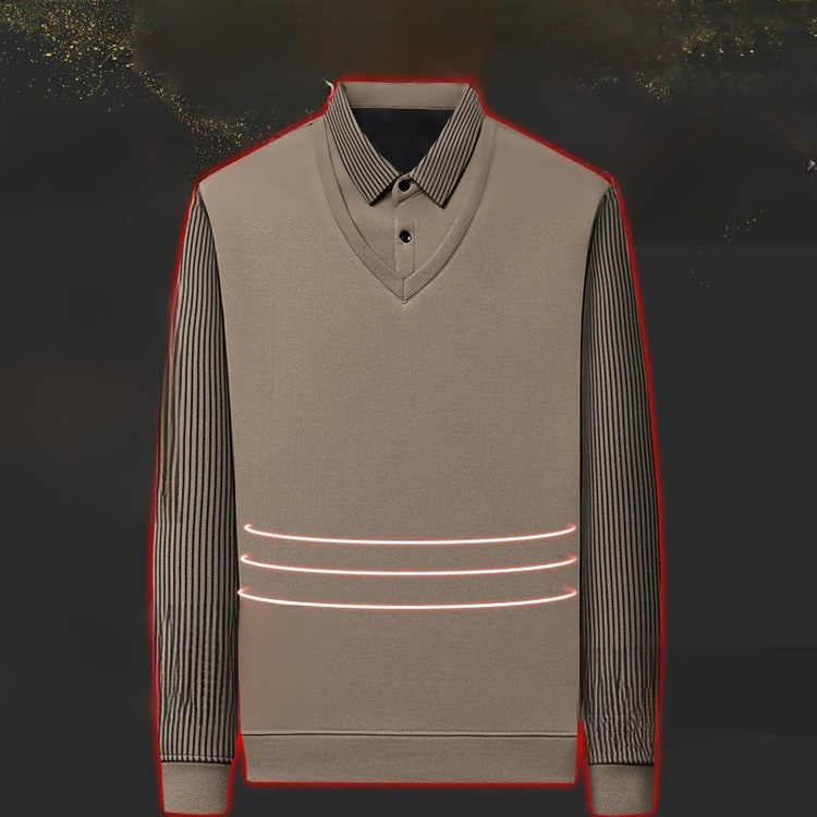 裏起毛レイヤード風長袖ポロシャツ