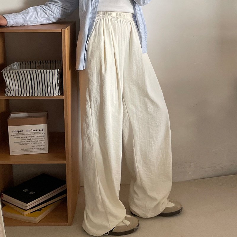 クリームムースヤマモト パンツ レディース 夏 カジュアル 多用途 ドレープ クリーム パンツ テクスチャード レイジー アイスシルク ワイドレッグパンツ
