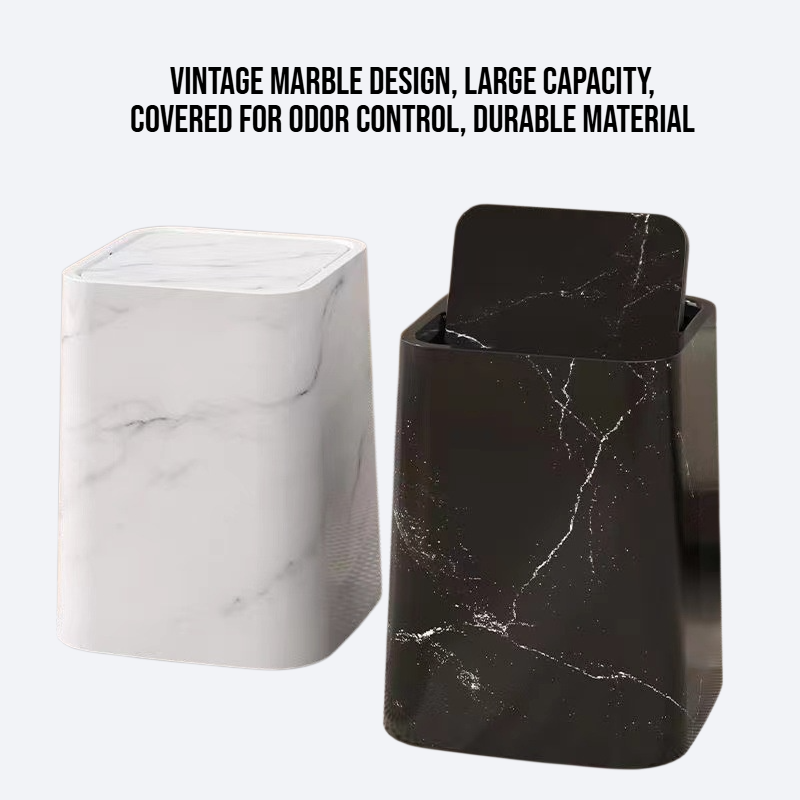 Vintage marble household large capacity covered trash can