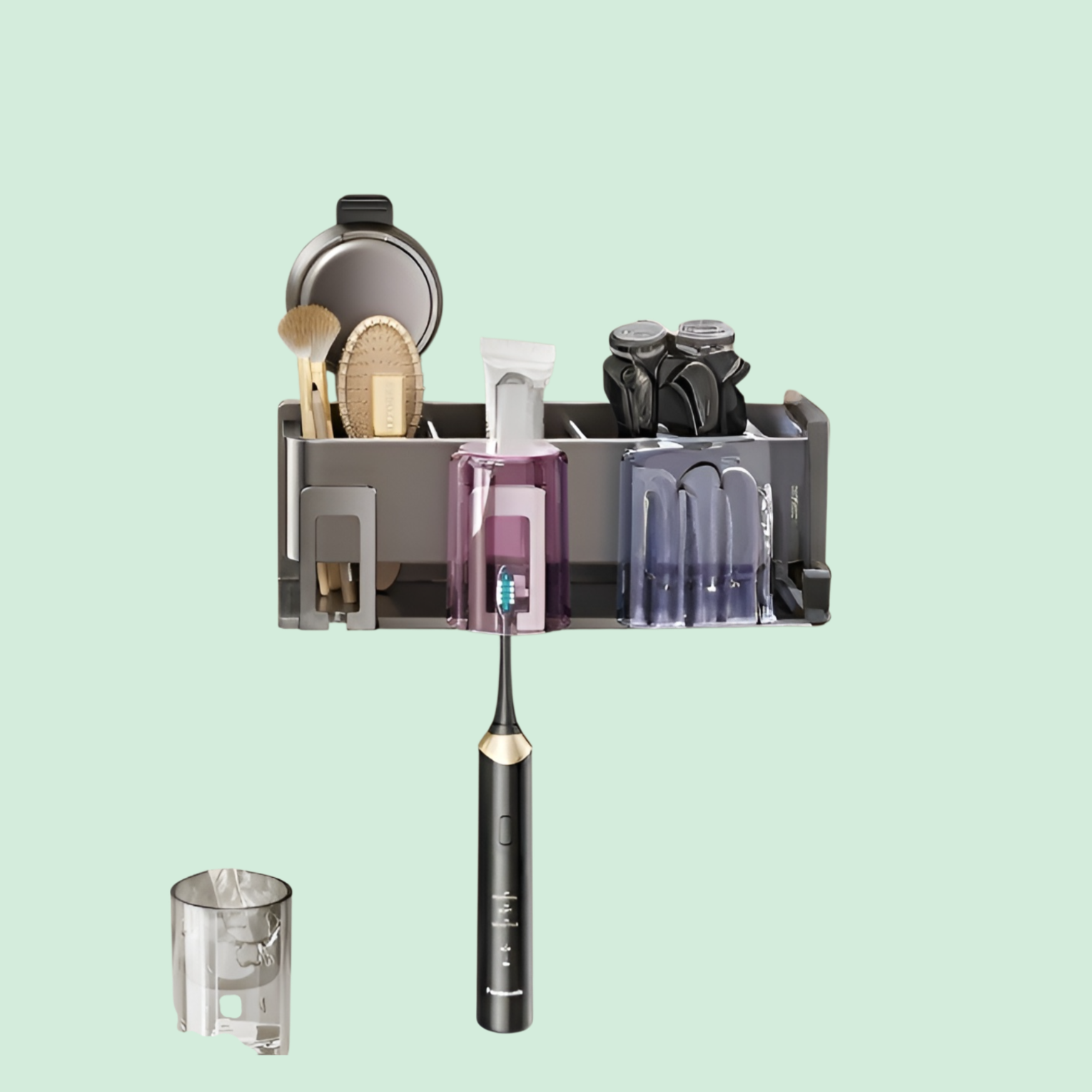 家庭用バスルーム吸盤歯ブラシとカップ収納ラックパンチフリー壁掛け洗面台マウスウォッシュカップ収納アーティファクト