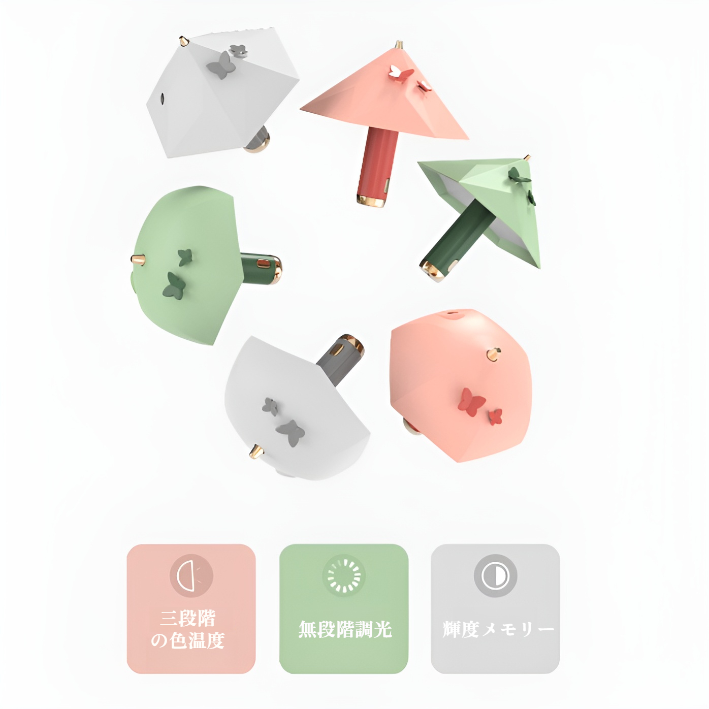 傘型ナイトライト 学生用 目の保護 LED読書灯 寮用 マグネット吸着式 ナイトライト 3段階調光 ベッドサイドランプ