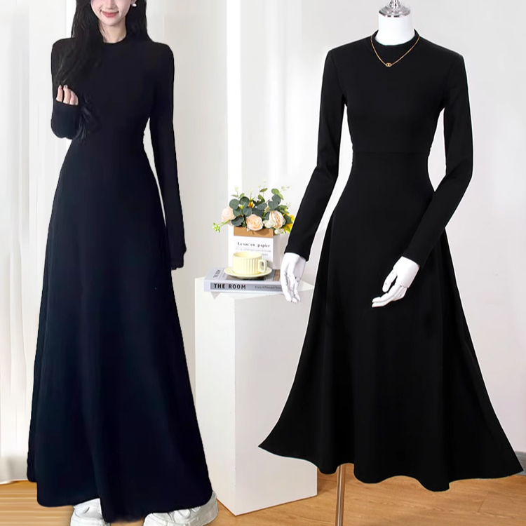 リブ織りロングワンピース