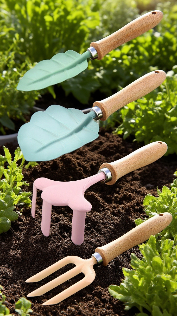 Blumen pflanzen mit Kinder Gartenwerkzeug