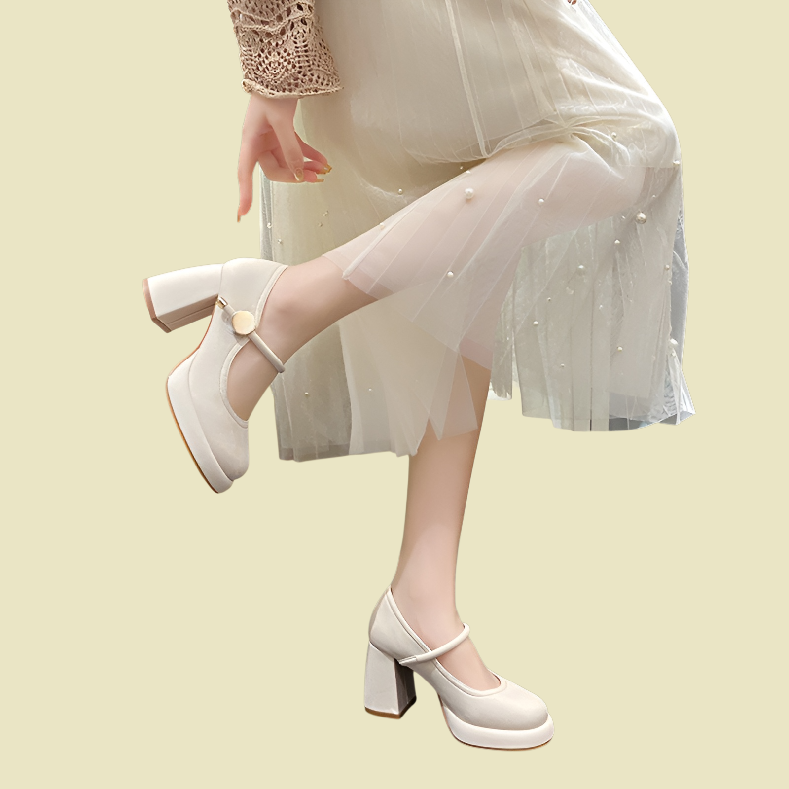 French style high-heeled single button shoes