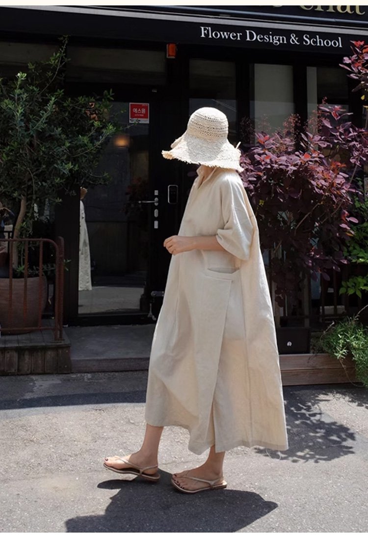 洗練されたナチュラルワンピースのディテール