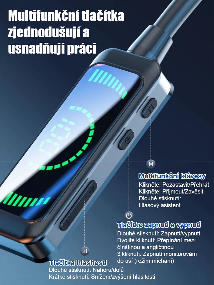 Bezdrátová bluetooth sluchátka na krk pro karaoke.