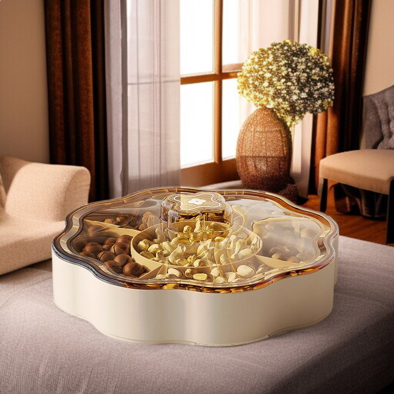 家用乾果盤分格帶蓋零食乾果擺放盤客廳茶几輕奢糖果盒堅果收納盒