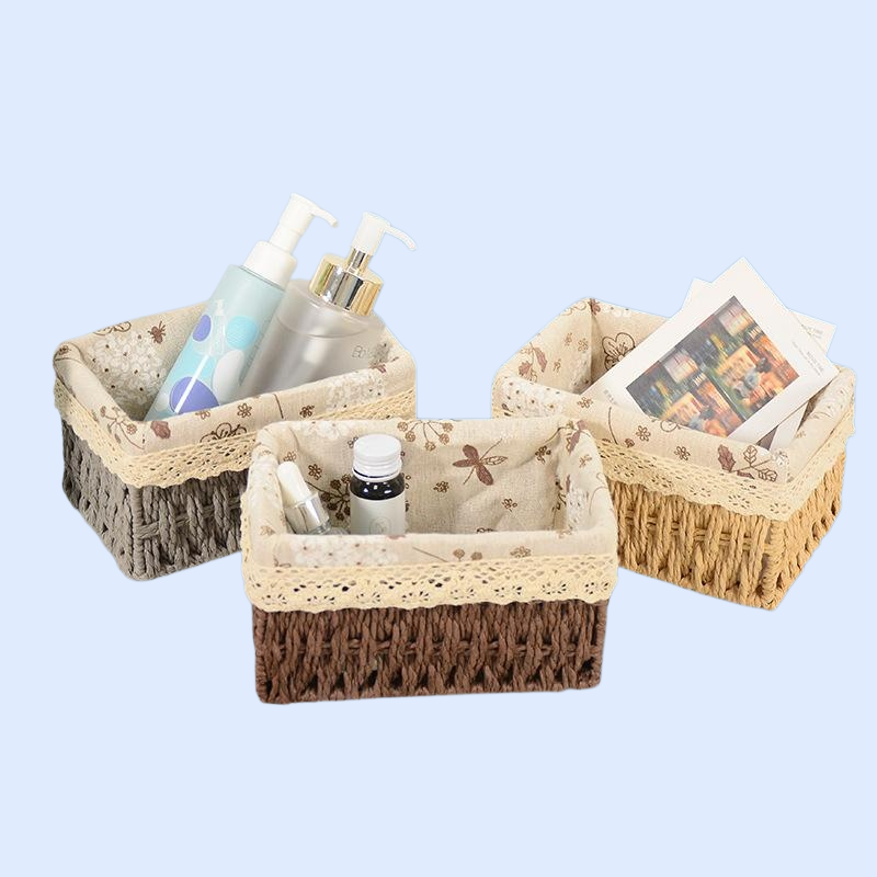  織布桌面收納籃 玩具鑰匙收納框 藤編收納籃