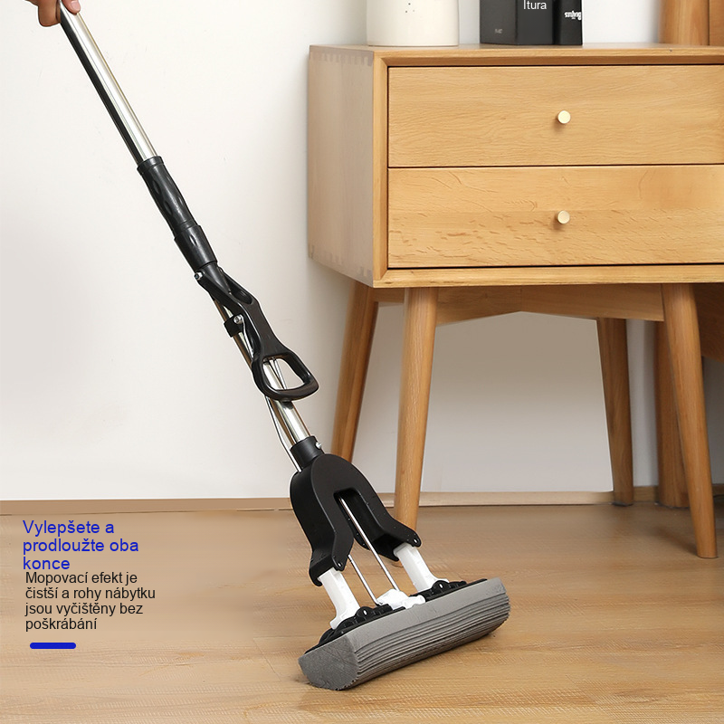 Líný bavlněný mop, mytí bez použití rukou, skládací teleskopická tyč, gumový bavlněný mop