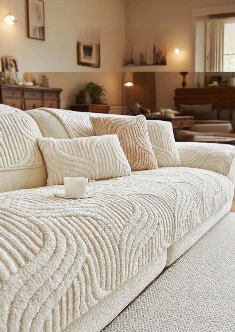 Protective cotton velvet sofa slipcover for family