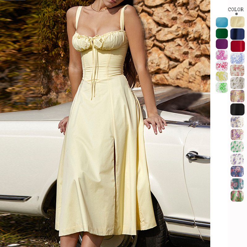 [New style] Commuting elegant pure color fashion high-end slip dress women's French style dress 