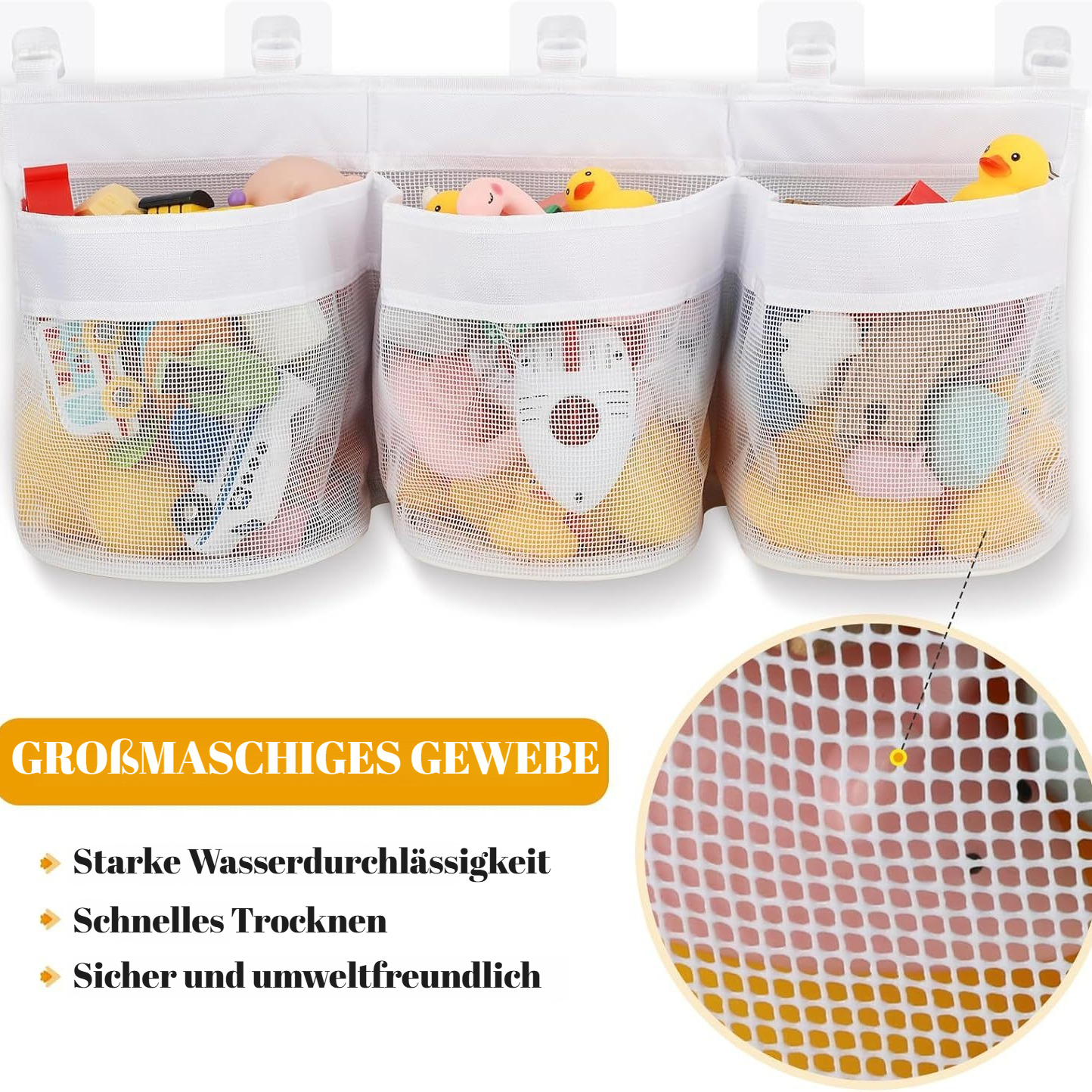 Aufbewahrungstasche für Kinderspielzeug im Badezimmer, Mehrgitter-Klassifizierung, Netztasche mit gr