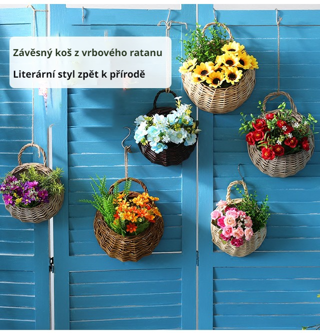 Willow hanging planter with lush green plants