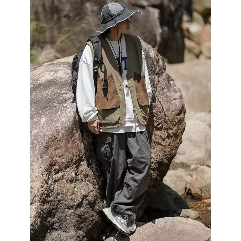 남성 루즈핏 기능성 나시 멀티 포켓 지퍼 민소매 빈티지 카고 베스트