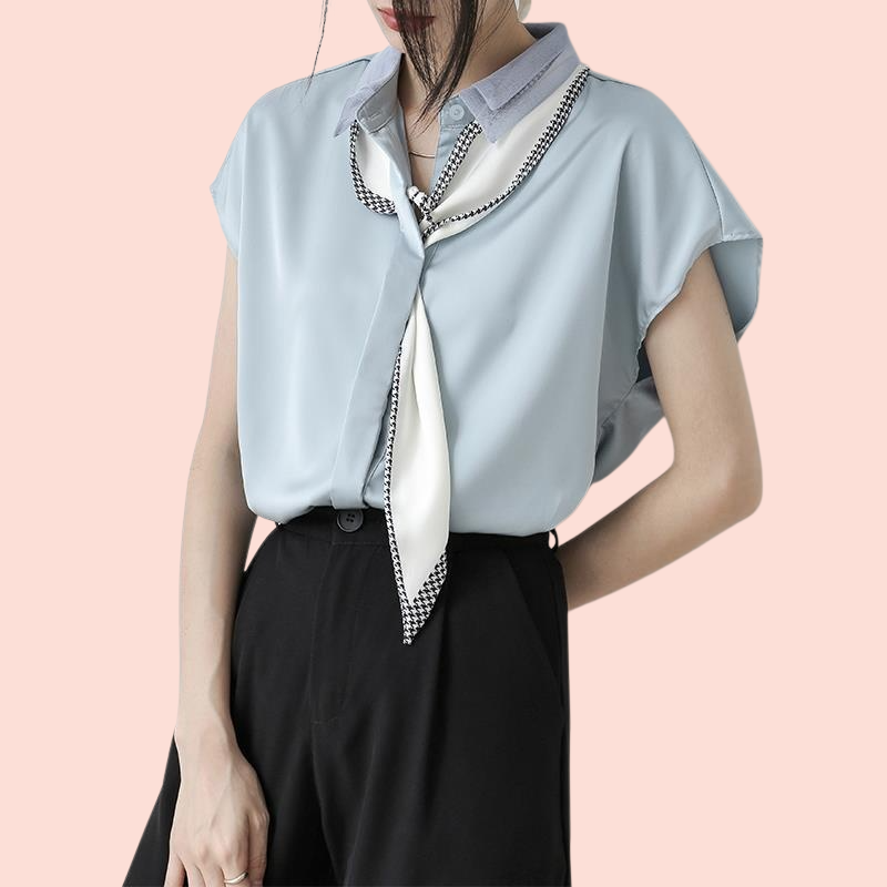 เสื้อเชิ้ตผ้าชีฟองแขนสั้นสีขาว สไตล์ฝรั่งเศส บางเบา เหมาะกับฤดูร้อน