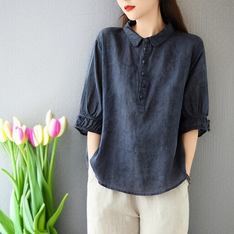 ボリュームスリーブ綿麻ブラウス