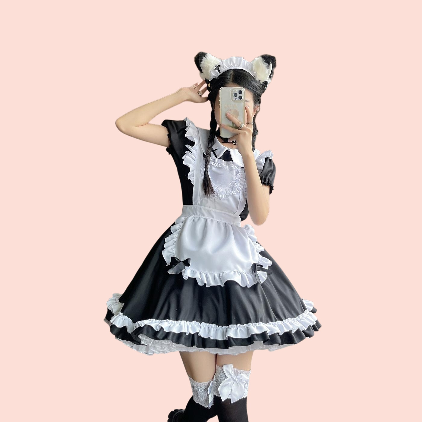 하녀 스타일 반팔 러블리 원피스