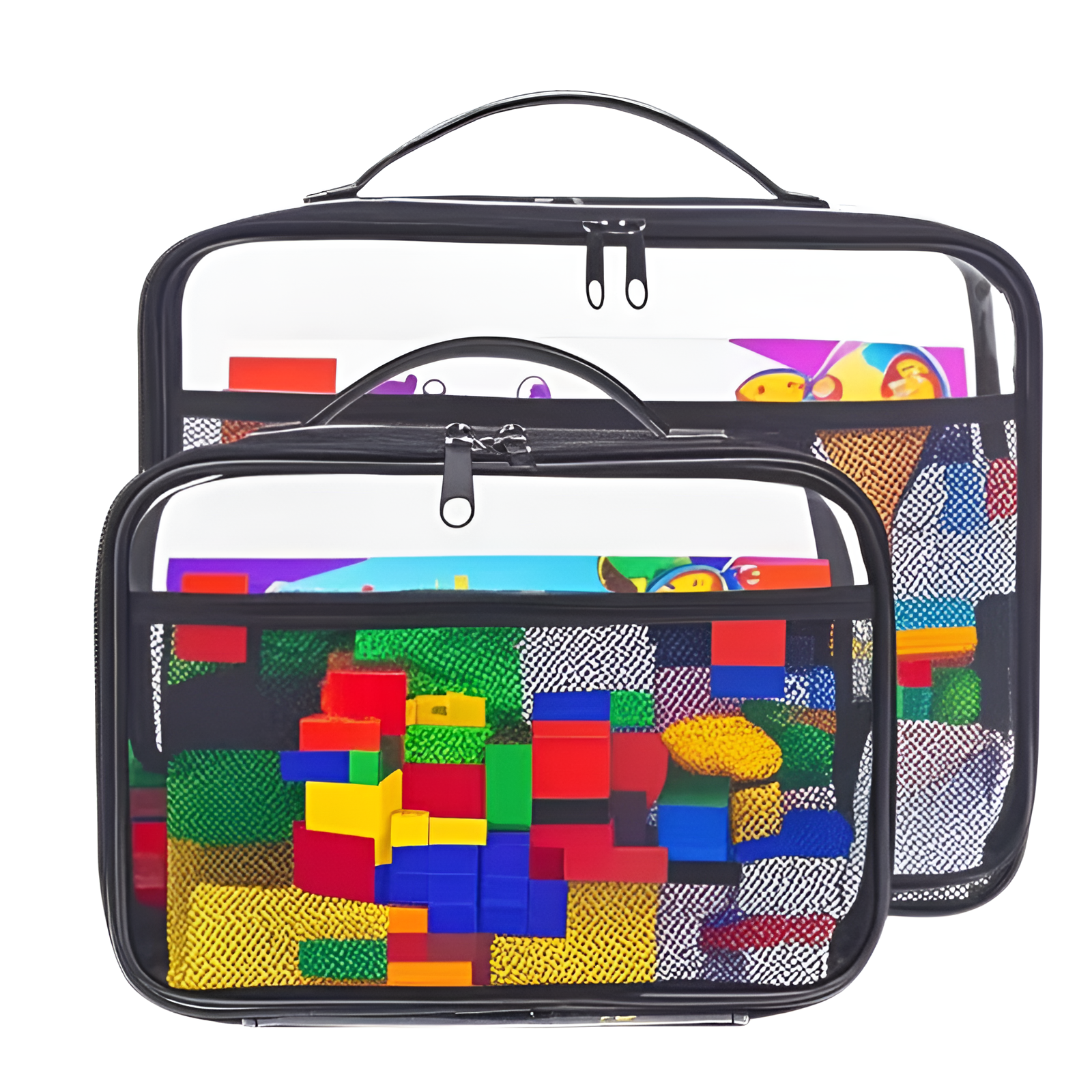 黒のジッパーメッシュ収納バッグ メッシュ化粧品雑貨分別バッグ 持ち運びに便利なポータブルバッグ