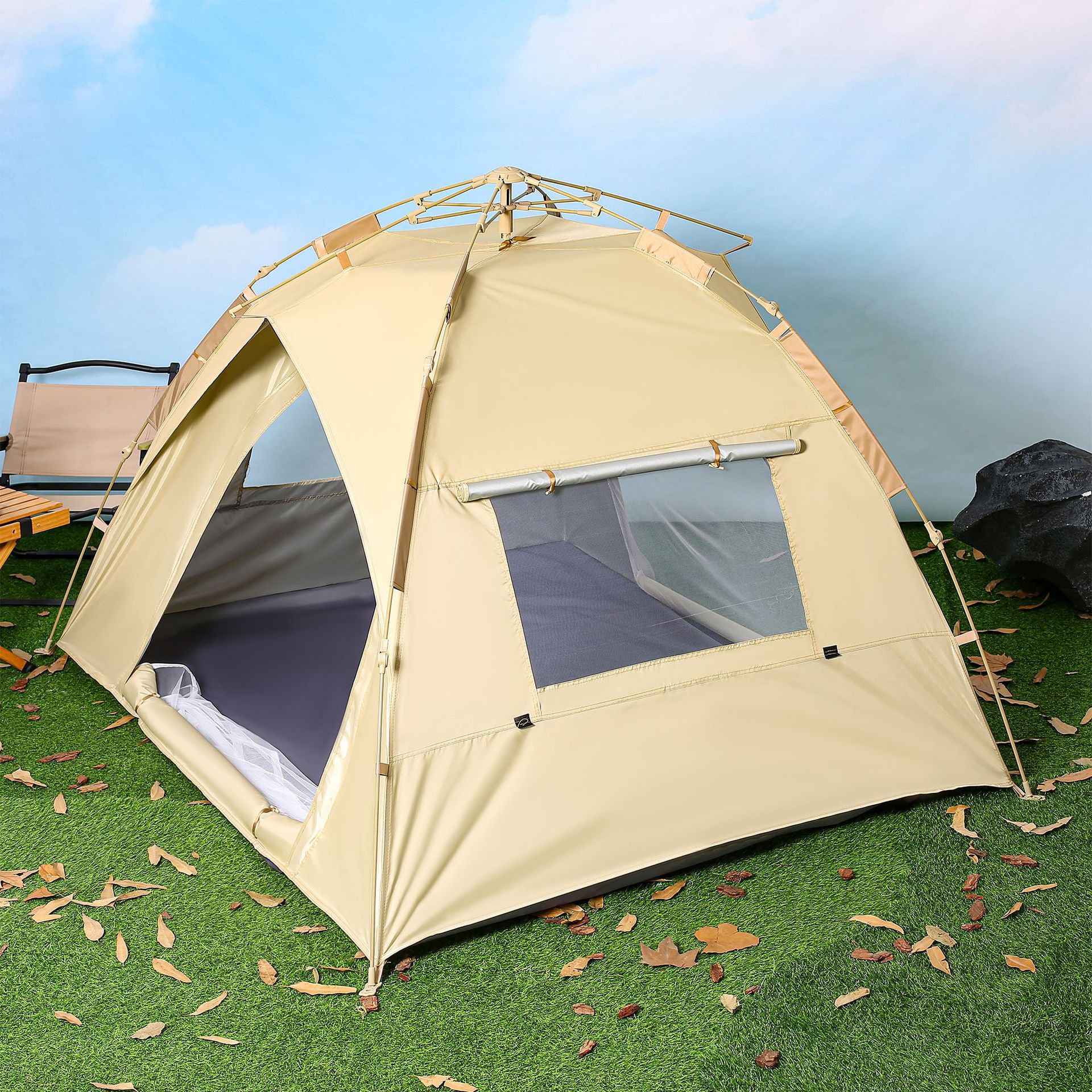 Stan na venkovní kempování v barvě khaki