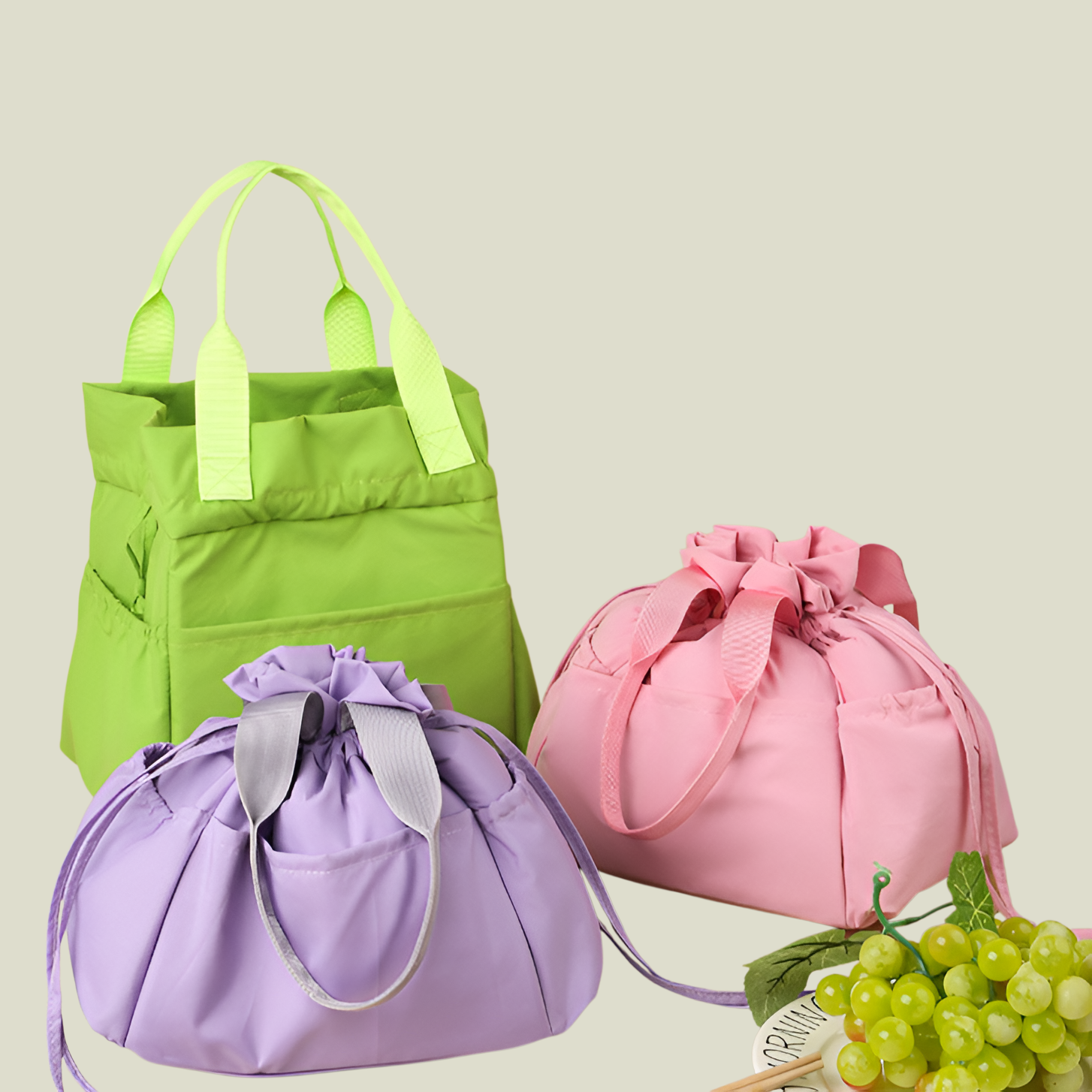 끈을 뽑아 입을 묶는 휴대용 도시락 주머니