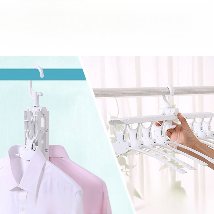 【8連式ハンガー】折りたたみ式 省スペース 乾湿両用 360°回転 収納便利