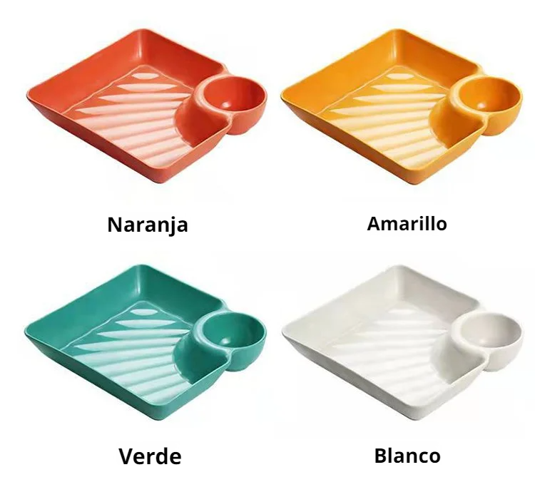 Close-up of the creative dumpling plate with sauce sections