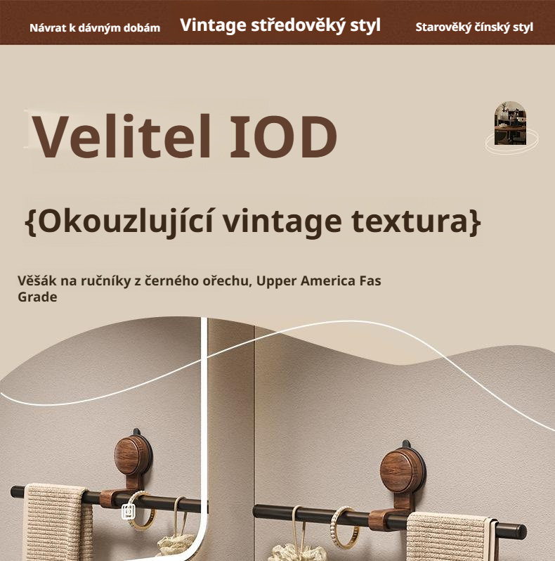 Koupelnový věšák na ručníky z ořechového dřeva s přísavkou