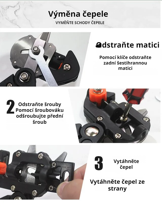 Zahradník používající štěpovací stroj v praxi