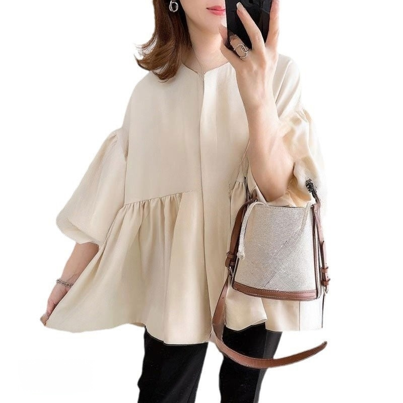 인형 셔츠 암문 라운드 루즈핏 탑 전면 이미지